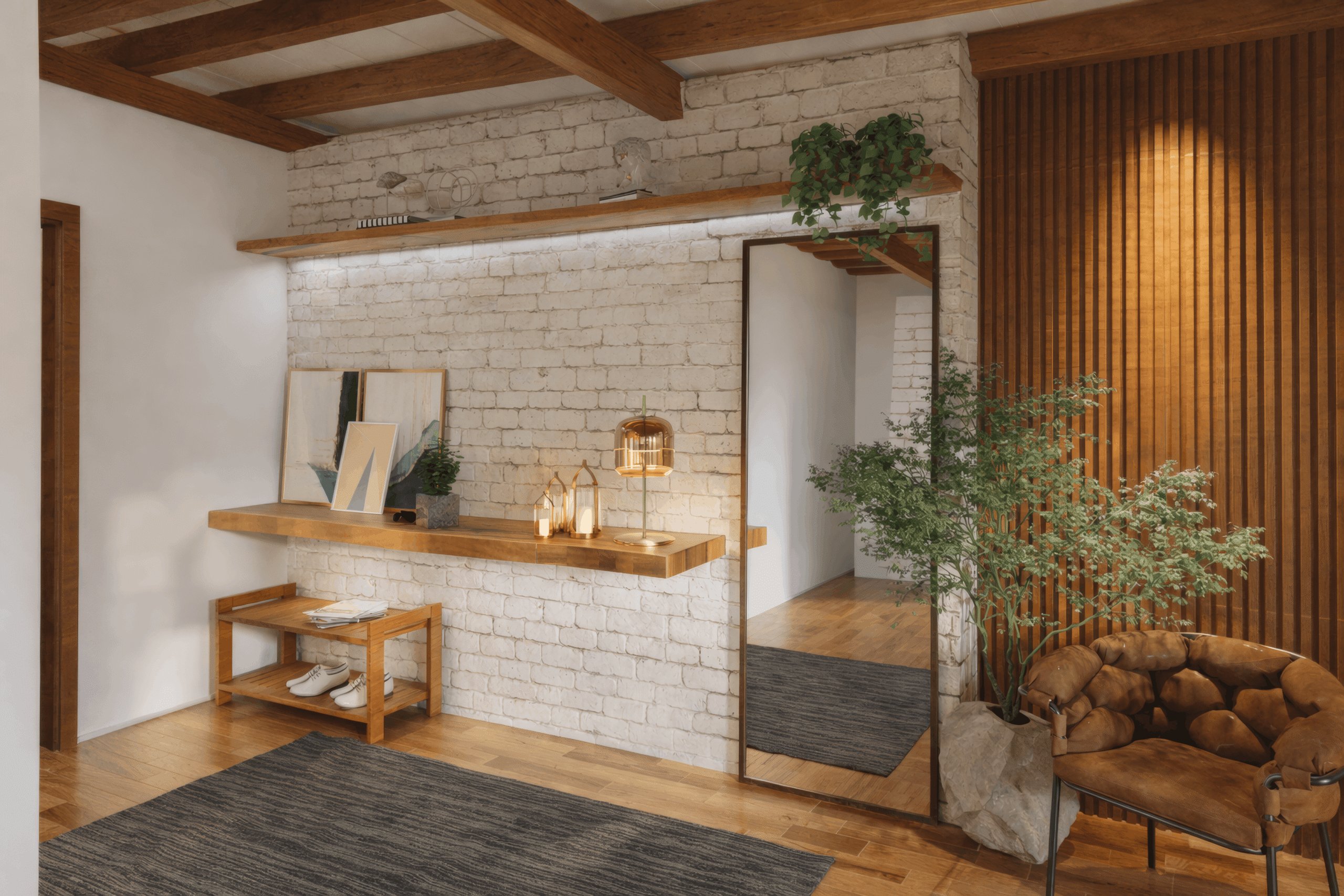 Arquiteto Florianópolis: Hall de Entrada em Tijolo e Madeira